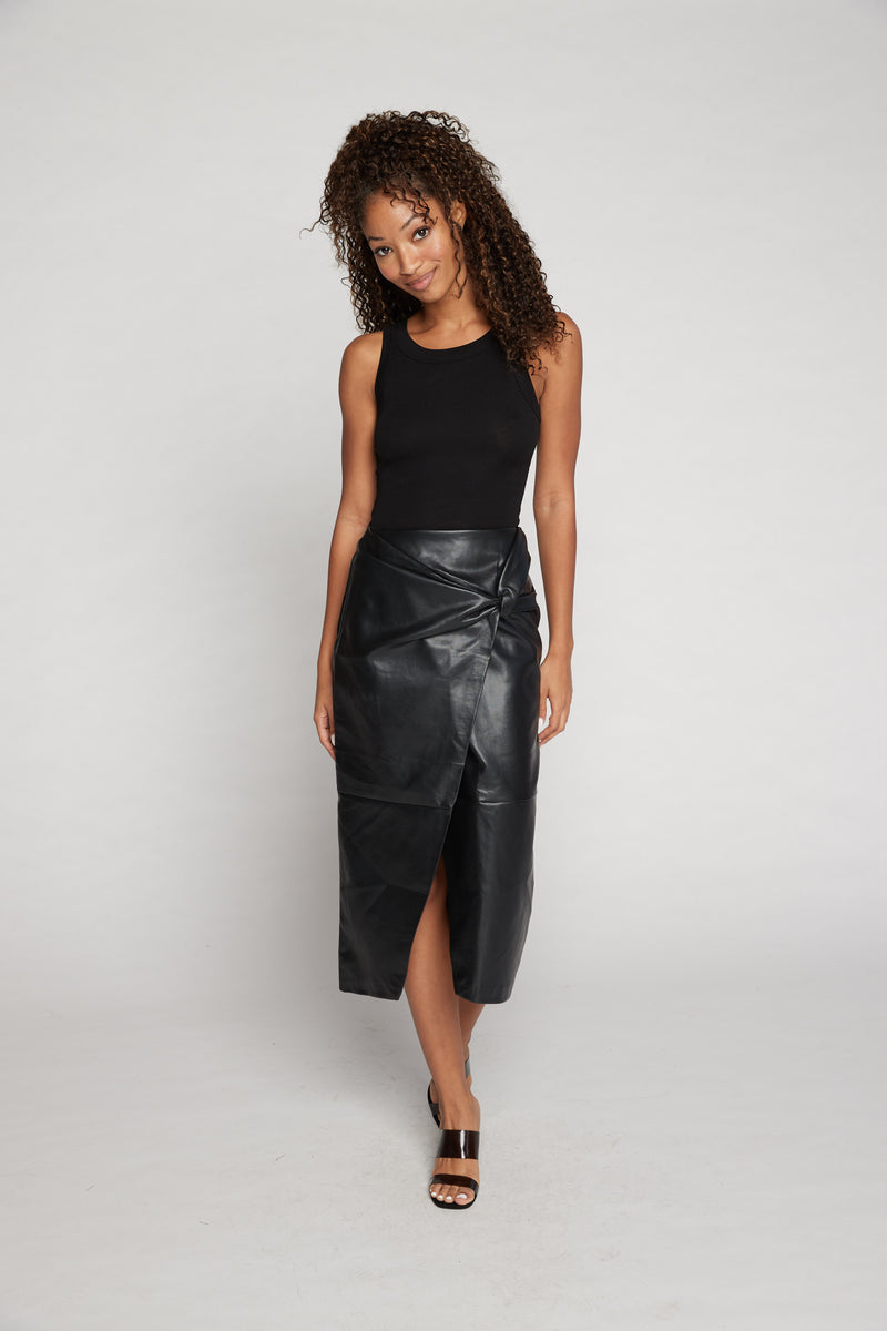Noreiga Vegan Leather Mid-Length Skirt Black  Leather pencil skirt, Skirts,  Black leather skirts