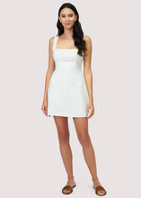 Load image into Gallery viewer, Linen blend square neck mini dress in cream color 