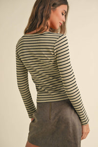 Striped Scoop Neck Top Olive/Black