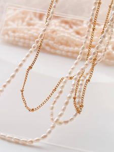 Camryn 18K Gold Non-Tarnish Layered Pearl Chain Necklace