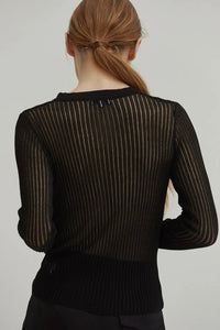 Christina Semi Sheer Ribbed Top Black