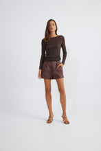 Load image into Gallery viewer, Light weight cotton knit. Ruched detail on sides. Full length. Brown color 