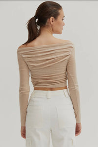 Taylor Ruched Off Shoulder Top Oatmeal