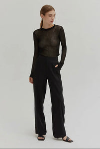 Christina Semi Sheer Ribbed Top Black