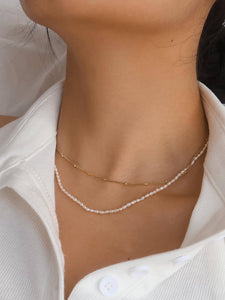 Camryn 18K Gold Non-Tarnish Layered Pearl Chain Necklace