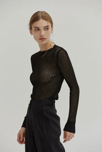 Christina Semi Sheer Ribbed Top Black