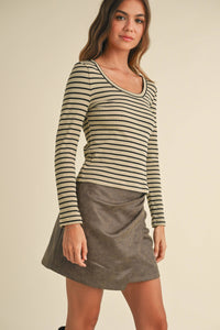 Striped Scoop Neck Top Olive/Black