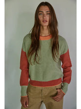 Load image into Gallery viewer, waffle knit, crew neck sweater in sage, rust and orange 