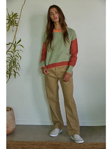 Brynn Contrast Sweater - Sage/Cherry