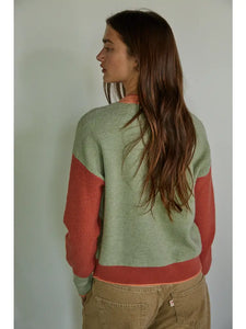 Brynn Contrast Sweater - Sage/Cherry