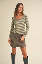 Load image into Gallery viewer, Striped Scoop Neck Top Olive/Black