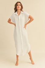 Load image into Gallery viewer, white guaze collared short sleeve midi shirt dress